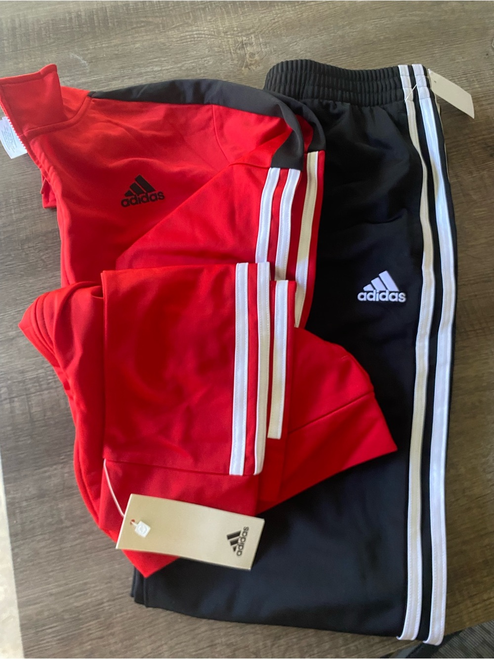 adidas Kids Red & Black Track Jacket and Pants Set